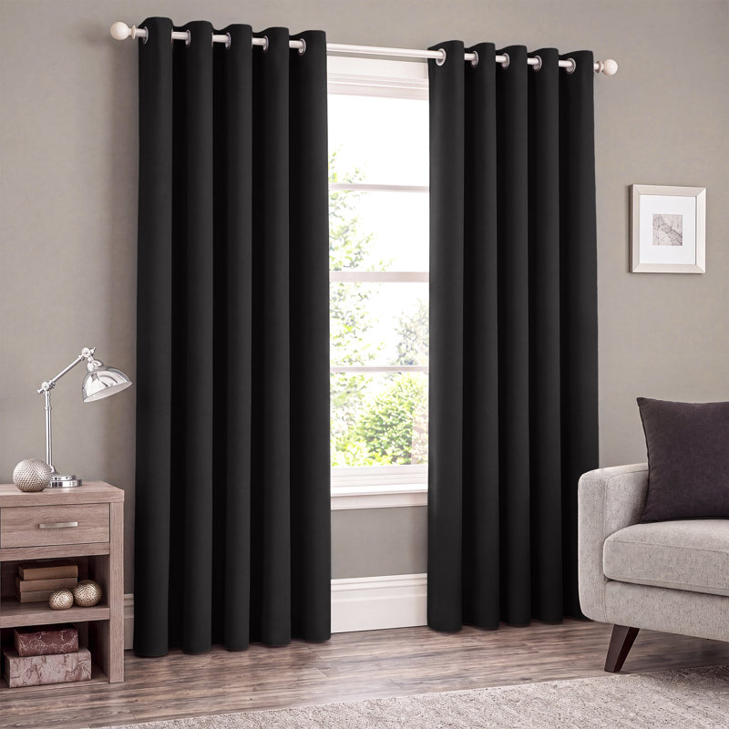 Premium 230 GSM 100% Blackout Eyelet Room Darkening Curtain Pair, 168 W x 228 D cm, Black