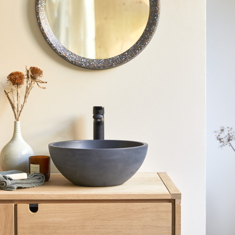 Micha Round Cream Terrazzo Bathroom Sink, Black