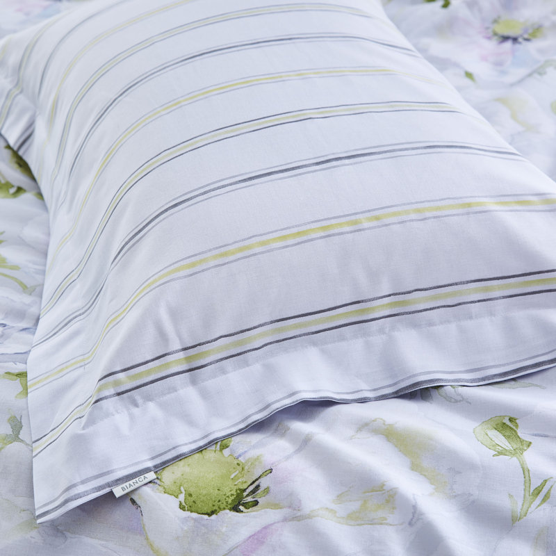Arctic Poppy Cotton Print Duvet Cover Set, Double Duvet Cover + 2 Pillowcases, Green/White