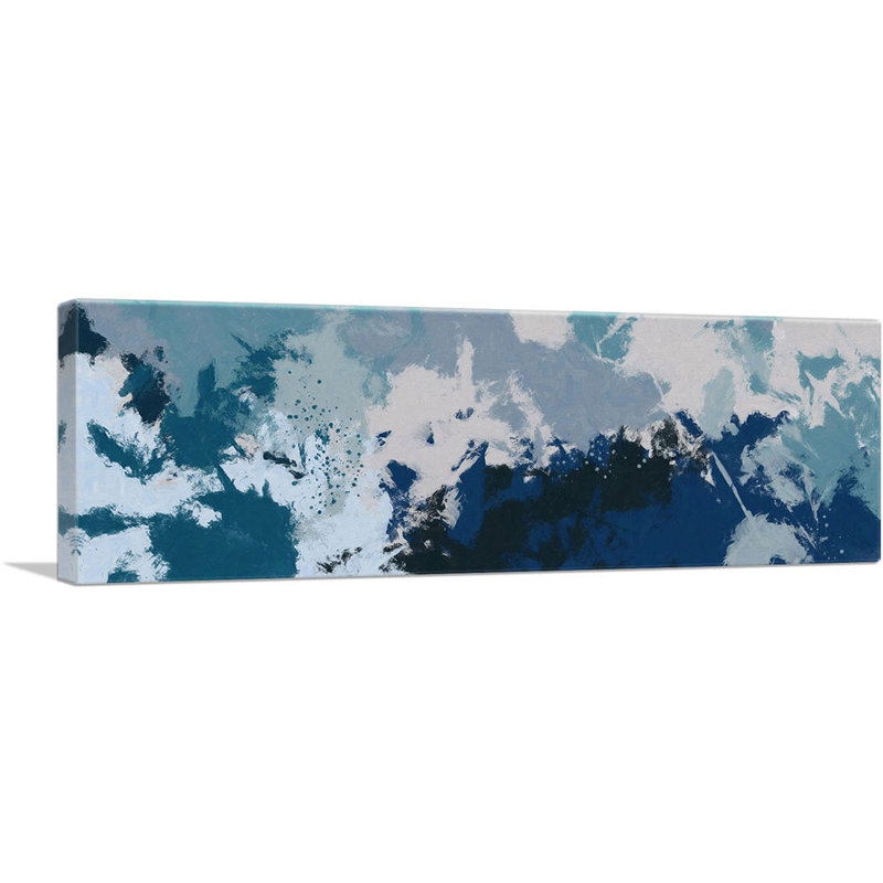 Bleu sarcelle / bleu marine / beige / bleu bébé - reproduction d'art sur toile panoramique, H 12 po x l 36 po x 1,5 po