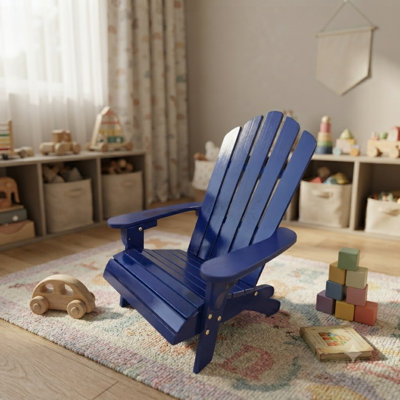 Children's Adirondack Chair, Solid Wood Indoor/Outdoor Seating with Wide Armrests, 110 lbs Capacity, Blue