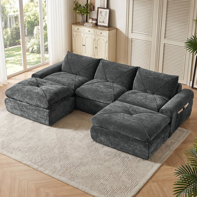 Canapés modulaires Boneless, Gris chenille, Forme en U (5 sièges)
