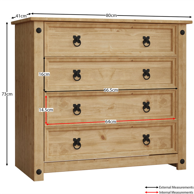 Harold 4 Drawer 80Cm W Solid Wood Chest Of Drawers
