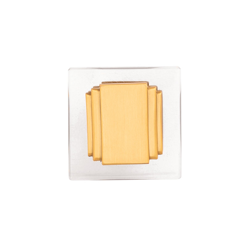 Belleclaire Collection Knob 1-1/4 Inch Square Polished Nickel Finish, Brushed Golden Brass