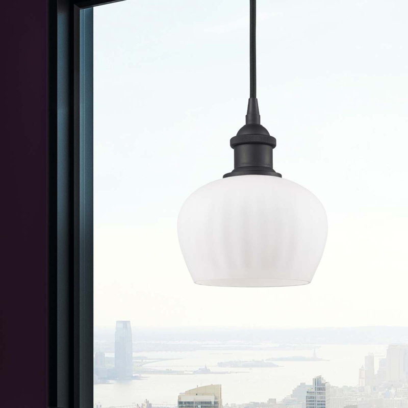 Patrina 1 - Light Single Pendant, Matte Black, 6 Watt Vinage LED Bulb, Matte White