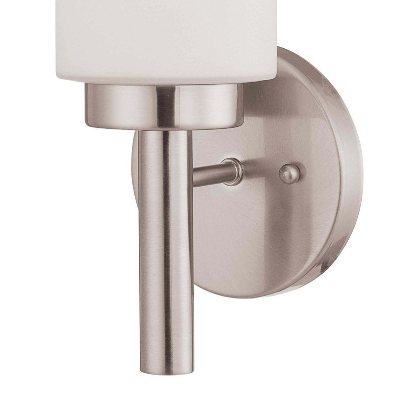 V2121 Aquilar 1-Light Indoor Brushed Nickel Wall Mount Sconce with White Cylinder Glass Shade, Brushed Nickel