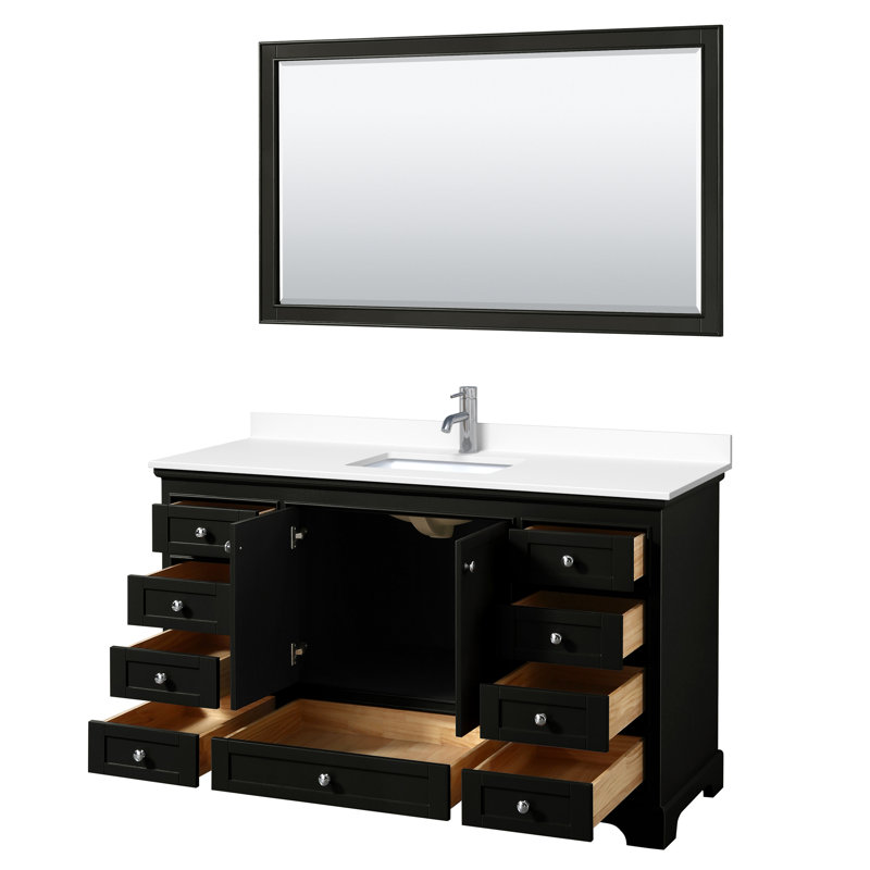 Deborah 60'' Single Bathroom Vanity with Marble Top, Dark Espresso/Polished Chrome, White Cultured Marble
