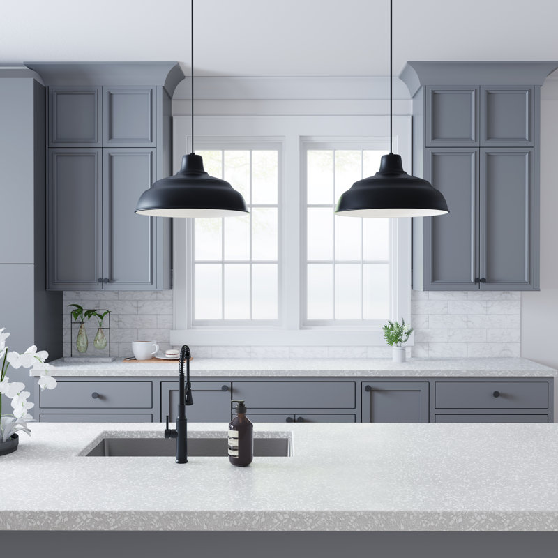 Abrahamson 1 - Light RLM Single Dome Pendant, Satin Black, 8.25"H x 14" W x 14" D