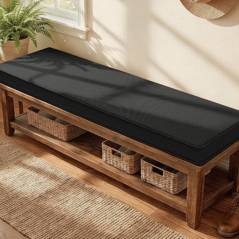 3" Thick Anti-Slip Bench Cushion For Indoor And Outdoor Use, 60" W x 18" D, Black