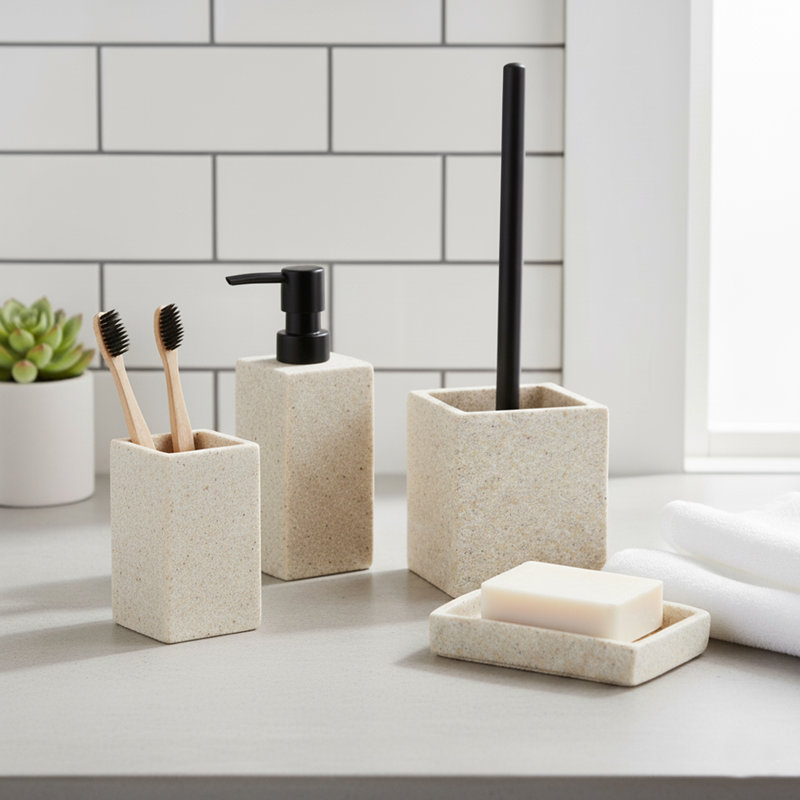 Porte-brosse à dents carré en résine, Naturel