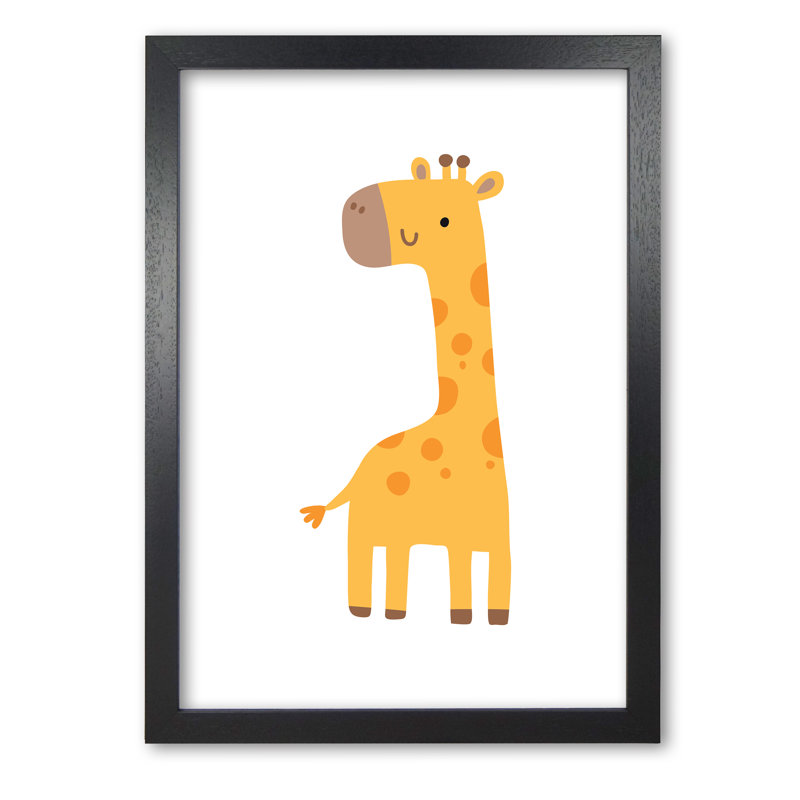 Children's Animals, Giraffe - Print, 60 cm H x 42 cm W x 5 cm D, Black Grain Frame