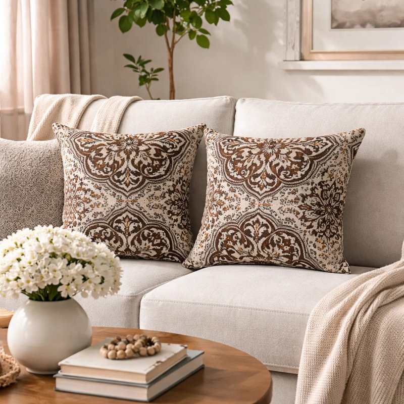 Damask Cotton Throw Pillow