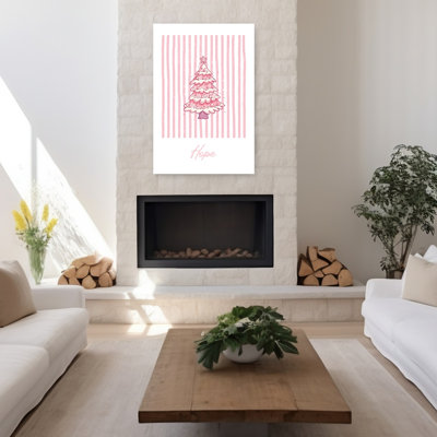 Pink Christmas Hope Whimsical Abstract Contemporary Christmas Tree Winter Landscape Wall Art Print
