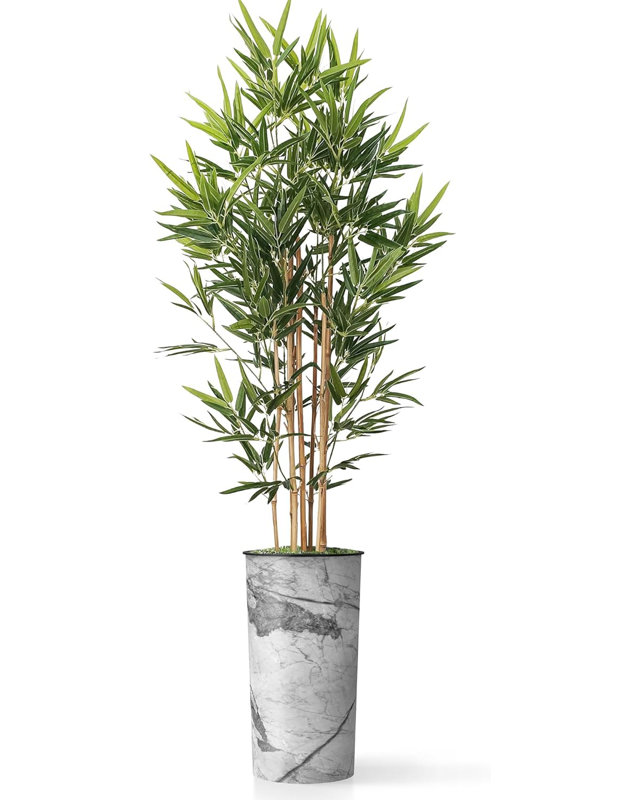 Artificial Tree in Contemporary Planter Fake Bamboo Silk Tree (Plant Pot Plus Tree), Marble Light Grey