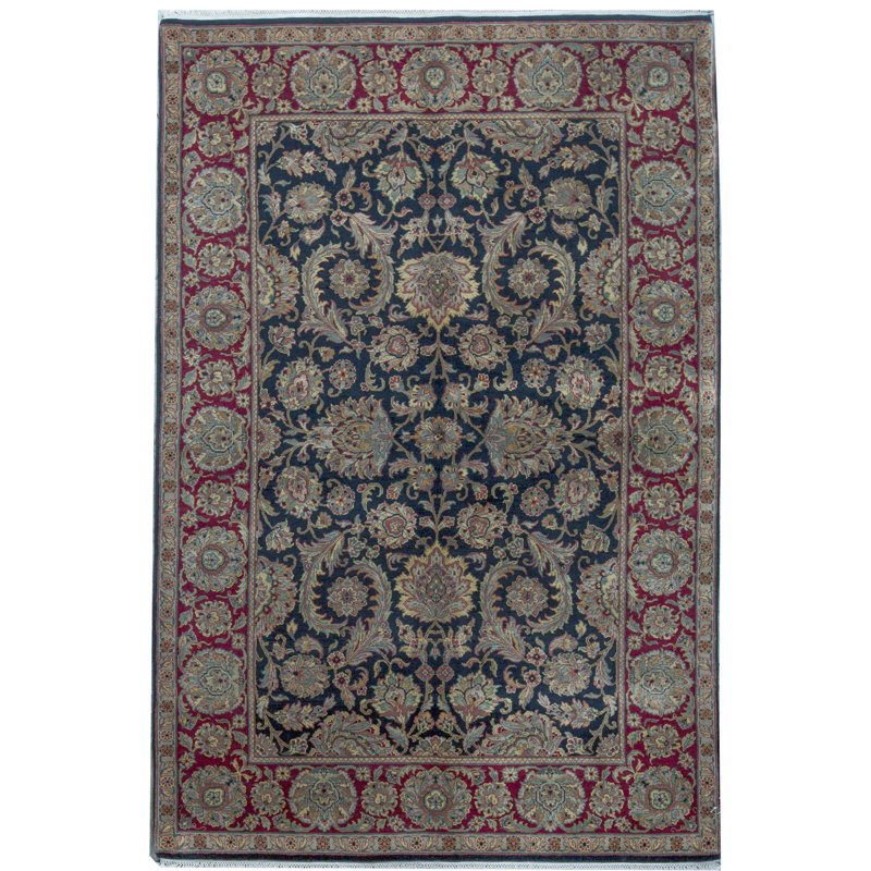 Tapis noir et rouge de haute qualité noué à la main Trinity, Rectangle 6 pi 1 po x 9 pi 2 po