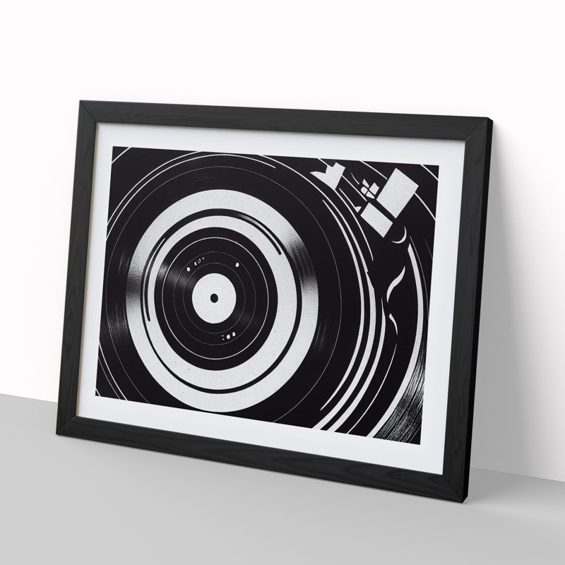 Masterful Vinyl Record Abstract - Single Picture Frame Print, Black, 46cm H x 64cm W x 2cm D