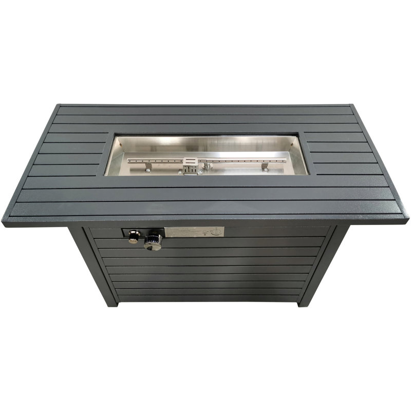 Table de foyer d'extérieur en acier 25 po x l 42 po avec propane, 50000, 8 heures de combustion, allumage par bouton-poussoir, table au propane à couvercle gris, sortie, gris, usage résidentiel et commercial