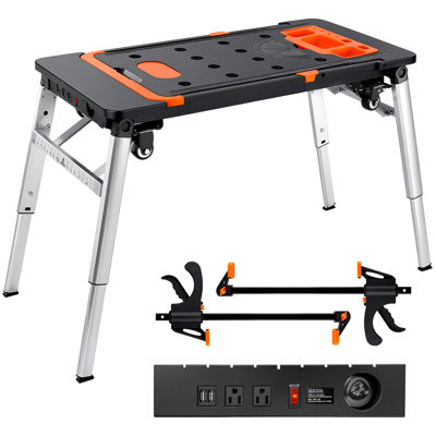 Table de travail pliante 7-en-1 multifonctionnelle, établi portatif réglable pour le garage / la maison, comme chevalet, échafaud, plateforme, voiture rampante, diable avec roues