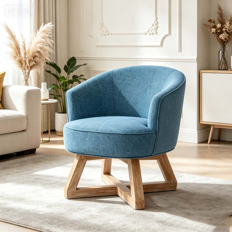 Chaise pivotante avec base en bois en forme de croix, Bleu clair