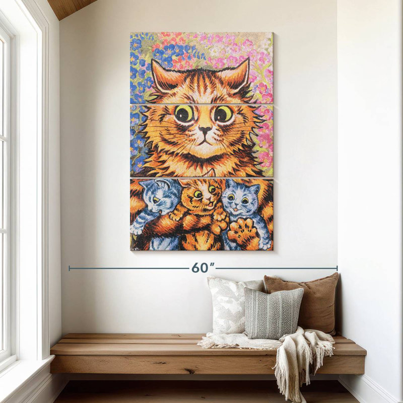 Brampt, un chat avec ses chatons, H 50 po x l 32 po