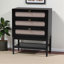 Commode 3 tiroirs Chiyo en tissu beige Mid-Century et bois noir