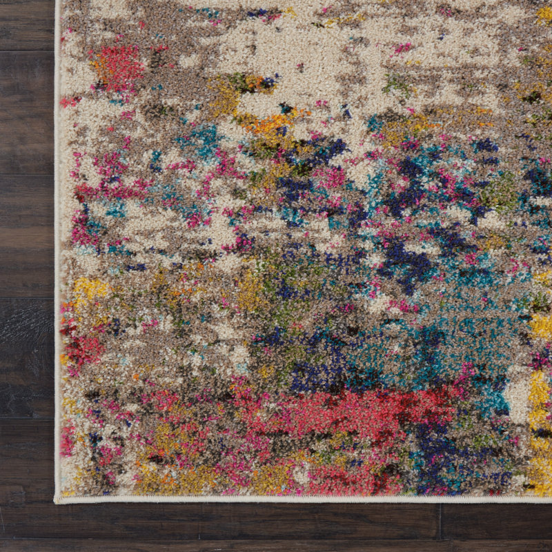 Ivory Abstract Synthetic 4'x6' Stain-Resistant Area Rug