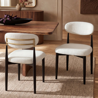 Velora Modern White Chenille Upholstered Armless Dining Chair with Gold Back Frame