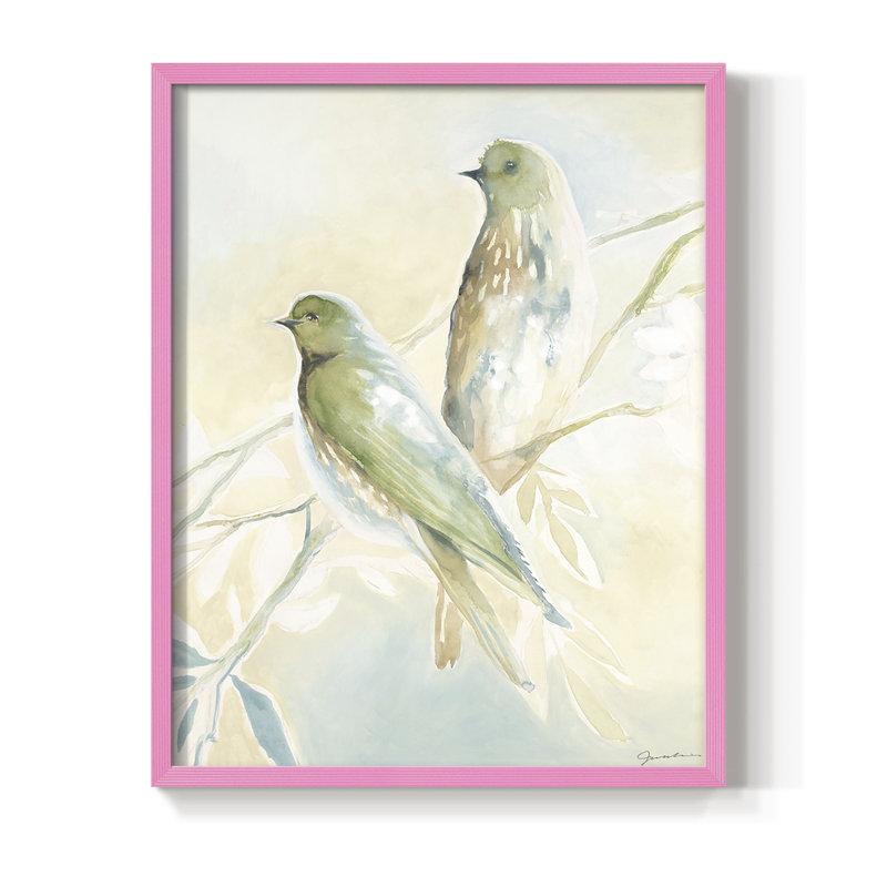 «LoveBirdsPaintingon», reproduction d'art encadrée - Bois massif, H 21 po x l 17 po, Rose