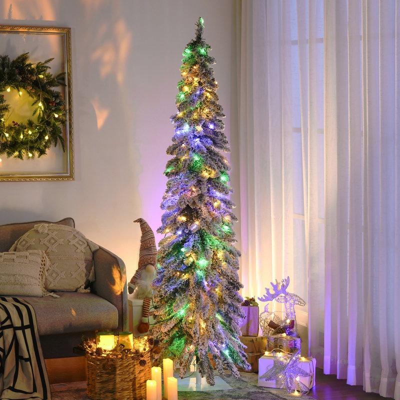 Arbre de Noël artificiel de 6 pi avec 6 40 pi de branches floquées par la neige, 250 lumières DEL chaudes ou colorées, forme Downswept