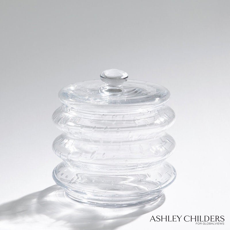 Wave Canister-Clear Seeded-Lg, 8" H x 7.75" W x 7.75" D