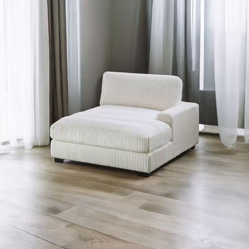 Chaise longue rembourrée Alberico, Velours côtelé beige