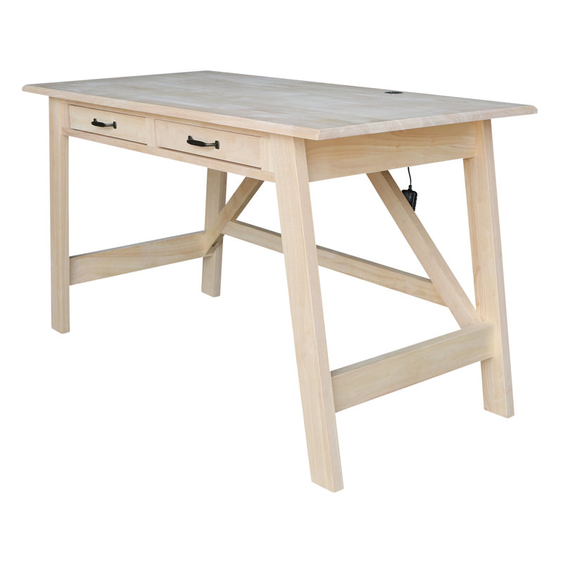 Laython Solid Wood Writing Desk, Unfinished