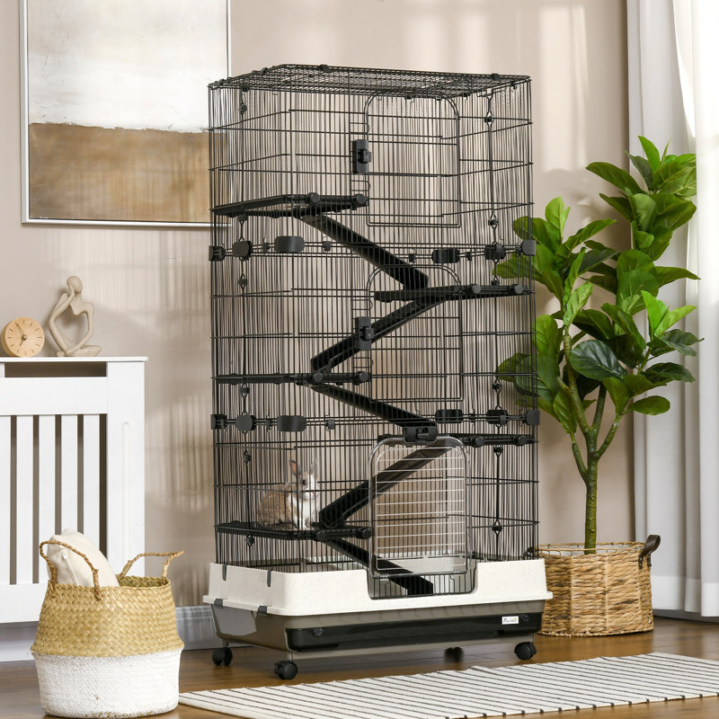 Cage pour petits animaux avec roulettes, cage à lapin portable à 6 niveaux