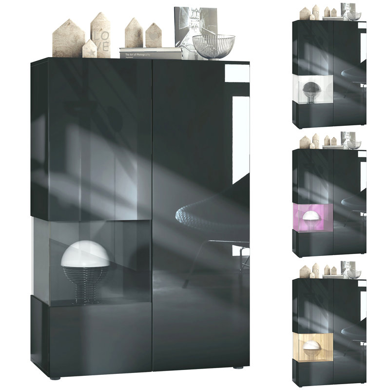 Alhassane Display Cabinet, Black/White High Gloss