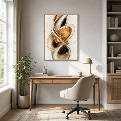 Tableau abstrait tourbillonnant en bronze et or métallisés sur toile