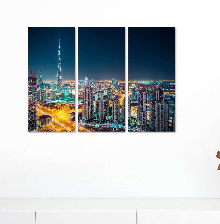 3-tlg. Leinwandbilder-Set Dubai Skyline bei Nacht, UAE