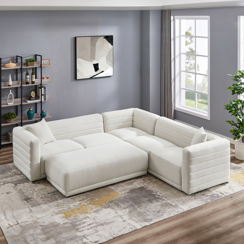 Canapé modulaire rembourré 4 pièces Brihanna, Crème Boulce
