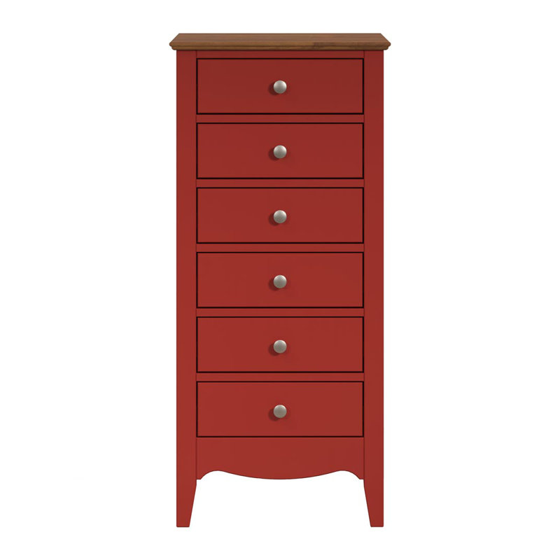 Delrick 6 Drawer 50Cm W Tallboy, Red/Brown