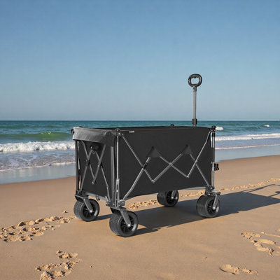 300L Beach Wagon with 58" Expandable Tailgate, 500lbs Heavy Duty Beach Cart with 7" All-Terrain Wheels, Collapsible Folding Wagon with Side Pocket for Outdoor
