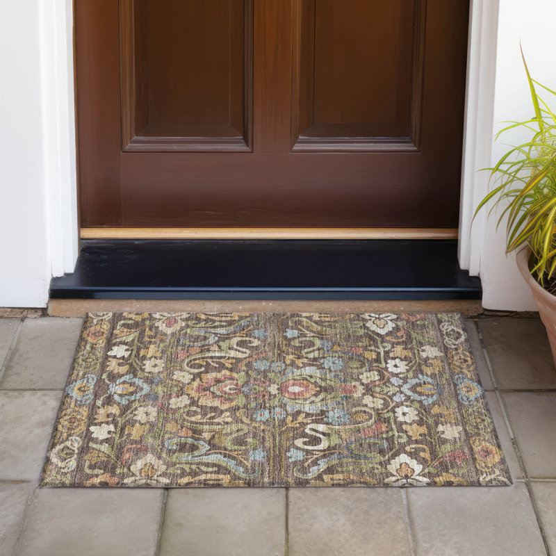 Machine Washable Indoor/Outdoor Husby ACN2193 Floral Rug, Rectangle 1'8" x 2'6"