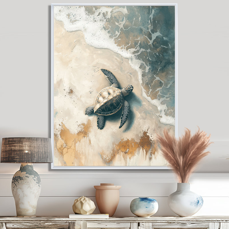 Reproduction d'art sur toile, reproduction de toile de tortue sur toile de la plage de CLAigh, H 44 po x l 34 po, Blanc