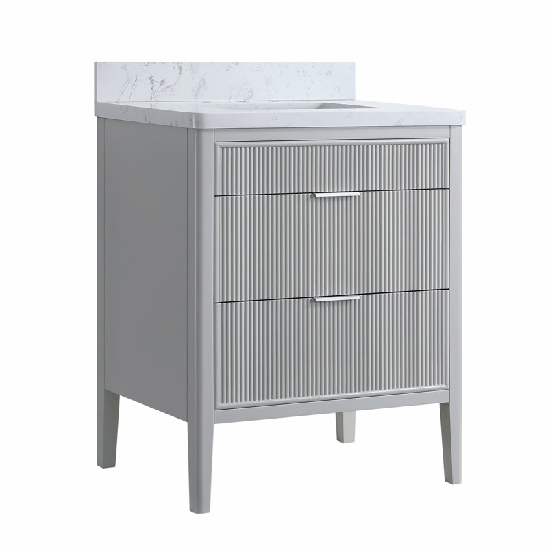 Ensemble de meuble-lavabo autoportant avec 2 poignées et plateau en marbre d'ingénierie, 30", Naturel / naturel