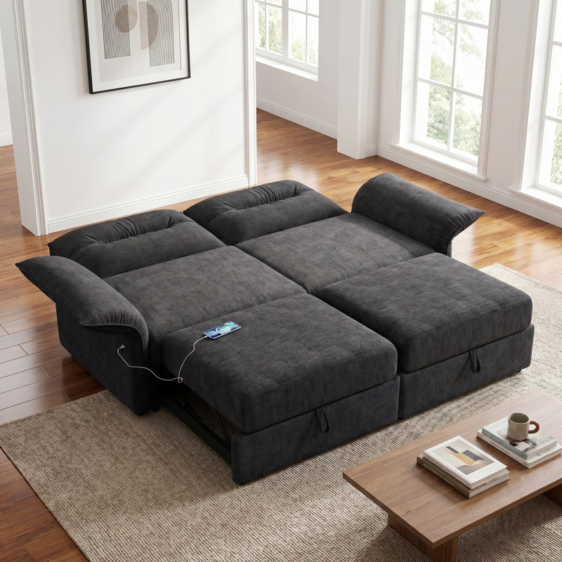 Canapé-lit convertible 2 en 1 de 85 po avec port USB et rangement, Black