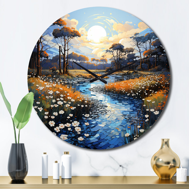 Pointillism River Charm - Horloge murale pointillisme, Grand