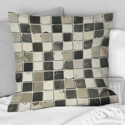 Beige Grey Midcentury Mosaic II - Midcentury Throw Pillow