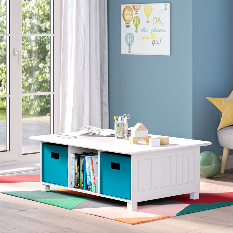White Wooden Kids Activity Table with 6 Storage Cubbies