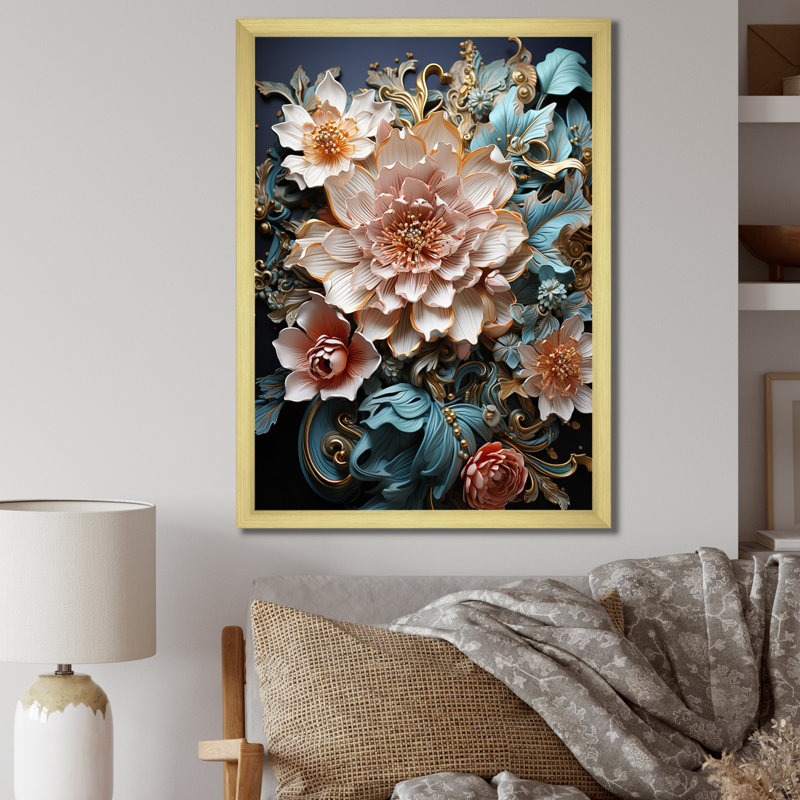Bouquet de fleurs sauvages éclatantes, H 40 po x l 30 po x P 1,5 po, Cadre doré à une seule photo