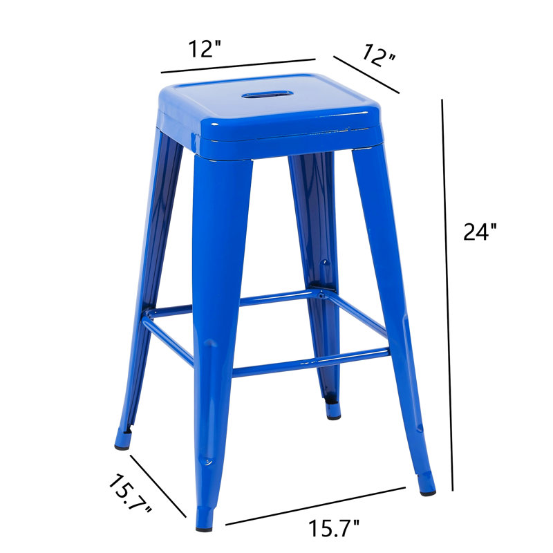 24 tabourets de bar en métal sans dossier de 24 pouces de hauteur sans comptoir, non empilables, détachables, faciles à assembler, pour îlot de cuisine, bar, salle à manger, tabourets de déformation et matériaux bleus, assemblage,