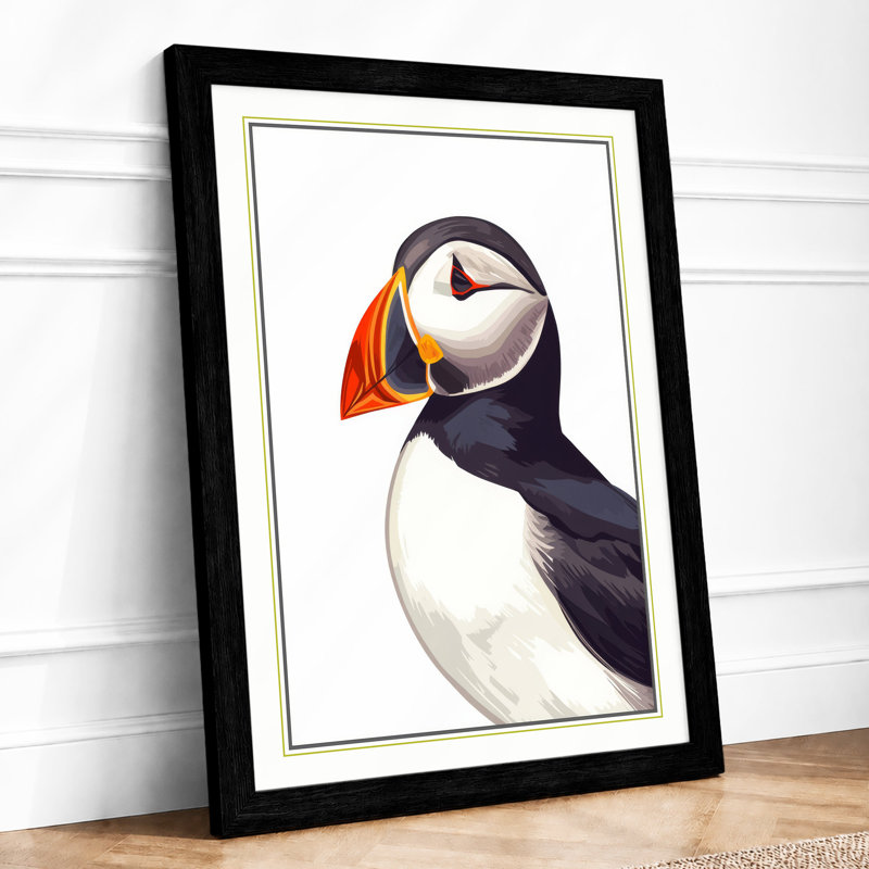 Puffin Profile Coastal - Framed Print, A2 - 59.4 x 42.0 cm, Black