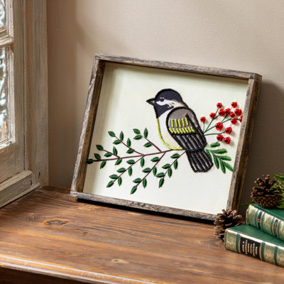 Beaded Chickadee Wood & Textile Wall Décor